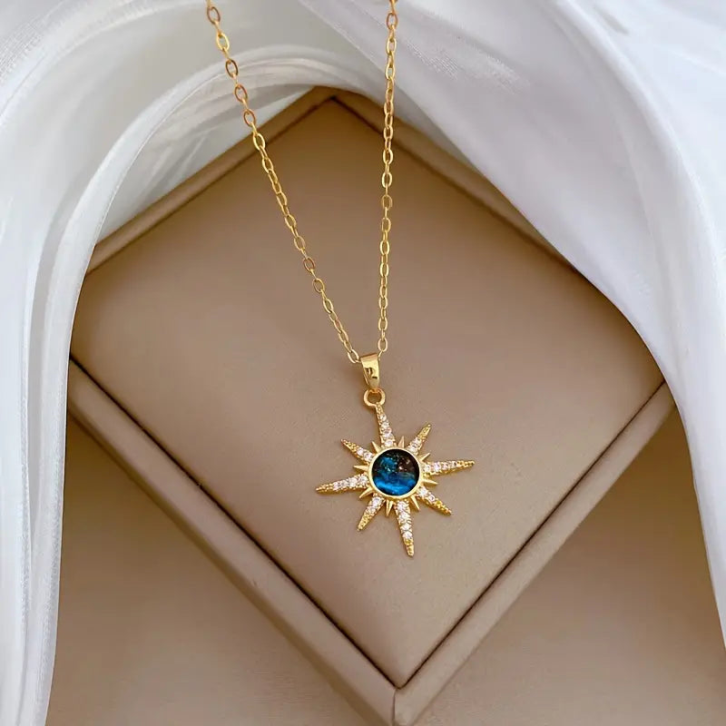 Blue Faux Zirconia Starburst Necklace