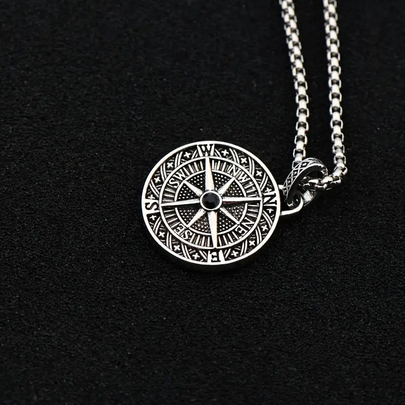 Retro Compass Necklace With Water Drill For Men