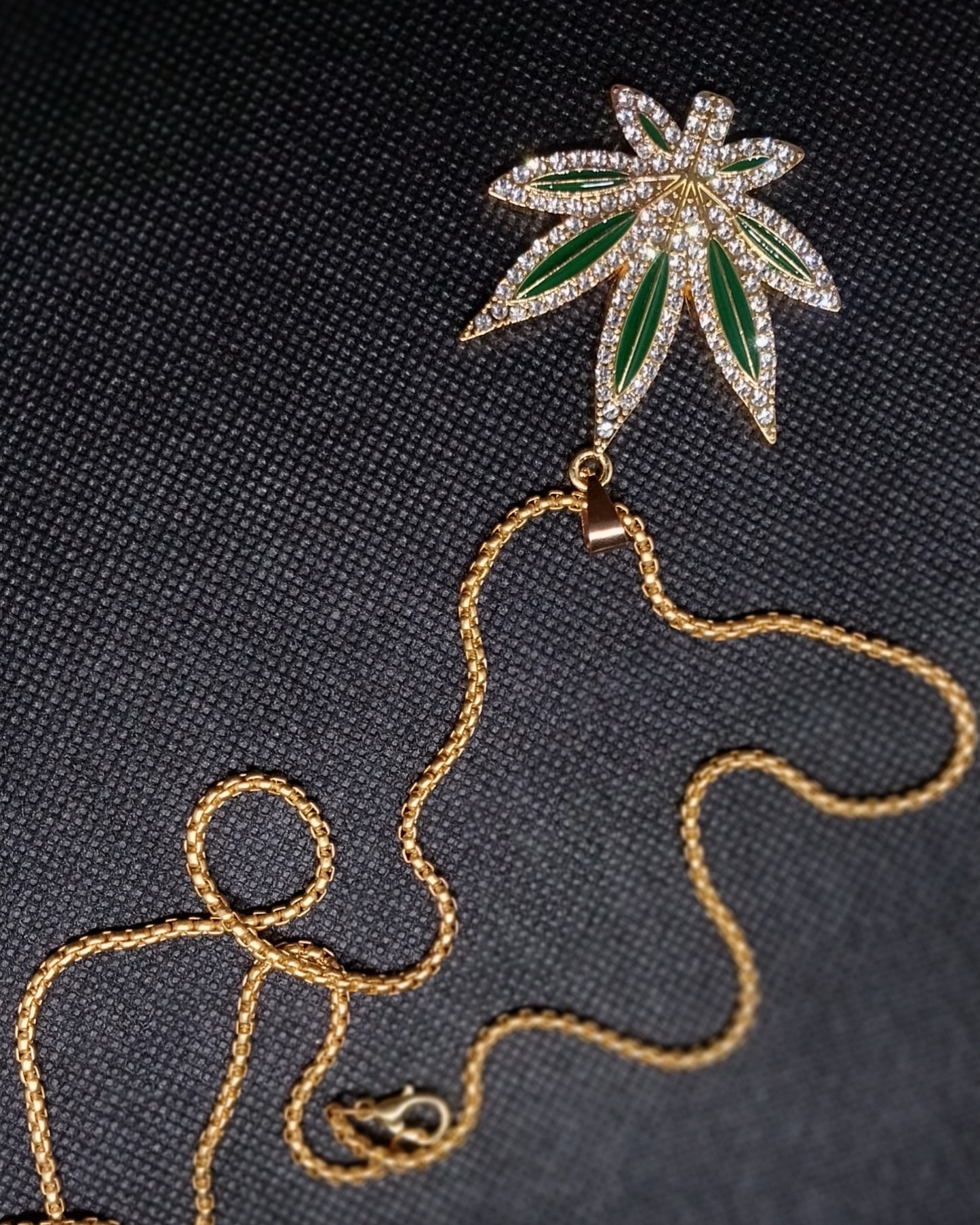 Green Weed pendant with golden chain