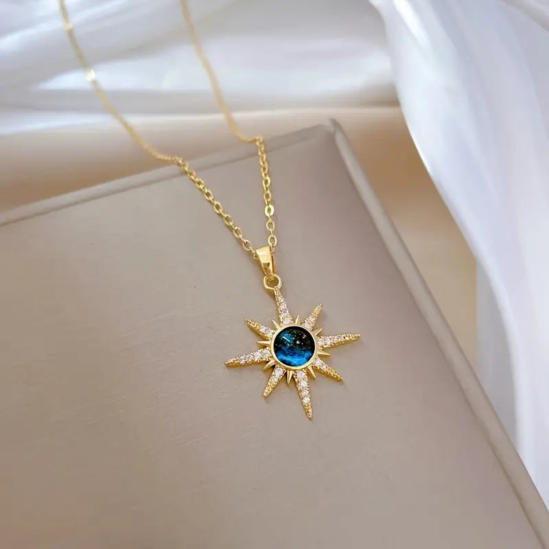 Blue Faux Zirconia Starburst Necklace
