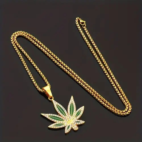 Green Weed pendant with golden chain
