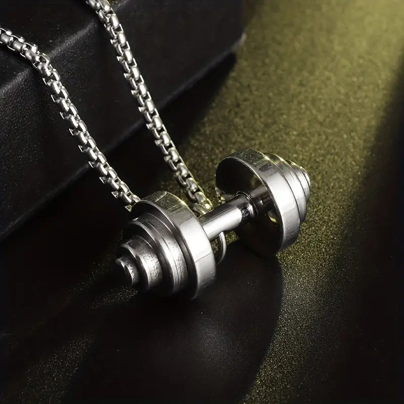 Stainless Silver Dumbbell Pendant Necklace for Men