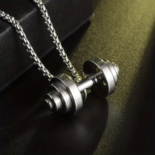 Stainless Silver Dumbbell Pendant Necklace for Men
