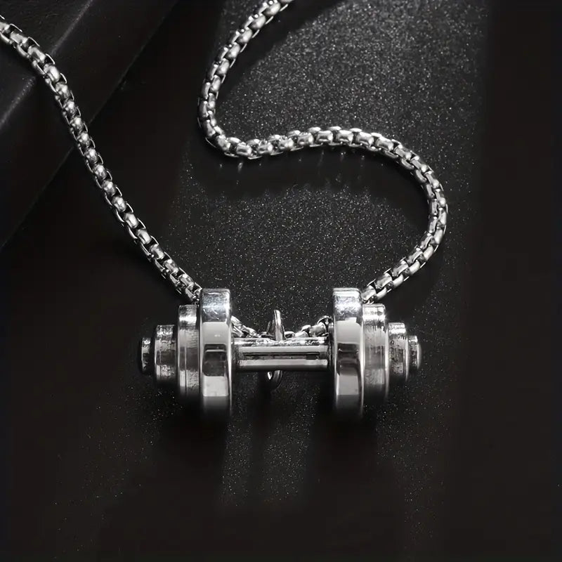 Stainless Silver Dumbbell Pendant Necklace for Men