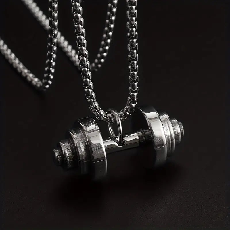 Stainless Silver Dumbbell Pendant Necklace for Men