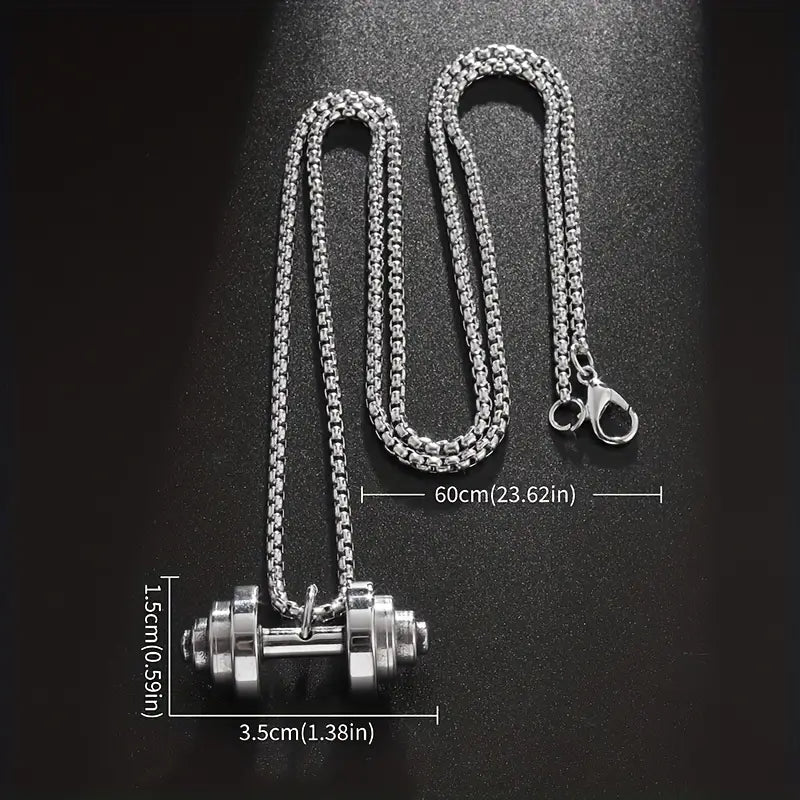 Stainless Silver Dumbbell Pendant Necklace for Men