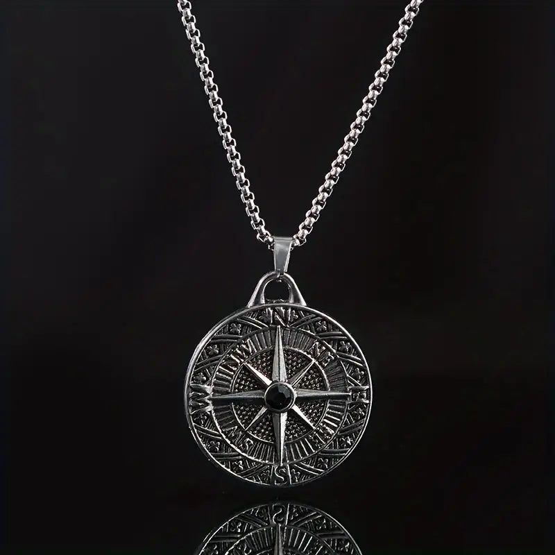 Retro Compass Necklace With Water Drill For Men