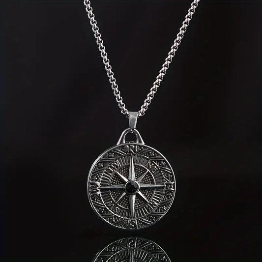 Retro Compass Necklace With Water Drill For Men
