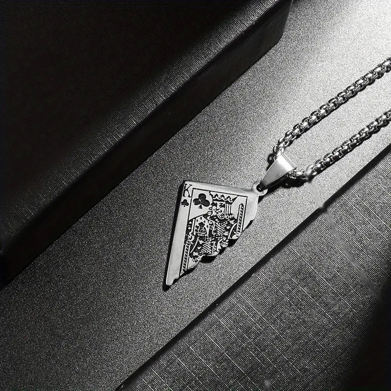 Stainless Steel Half-Card Poker Necklace - King