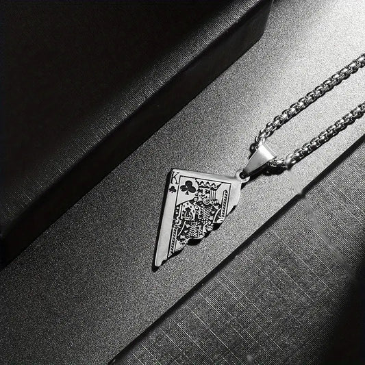 Stainless Steel Half-Card Poker Necklace - King