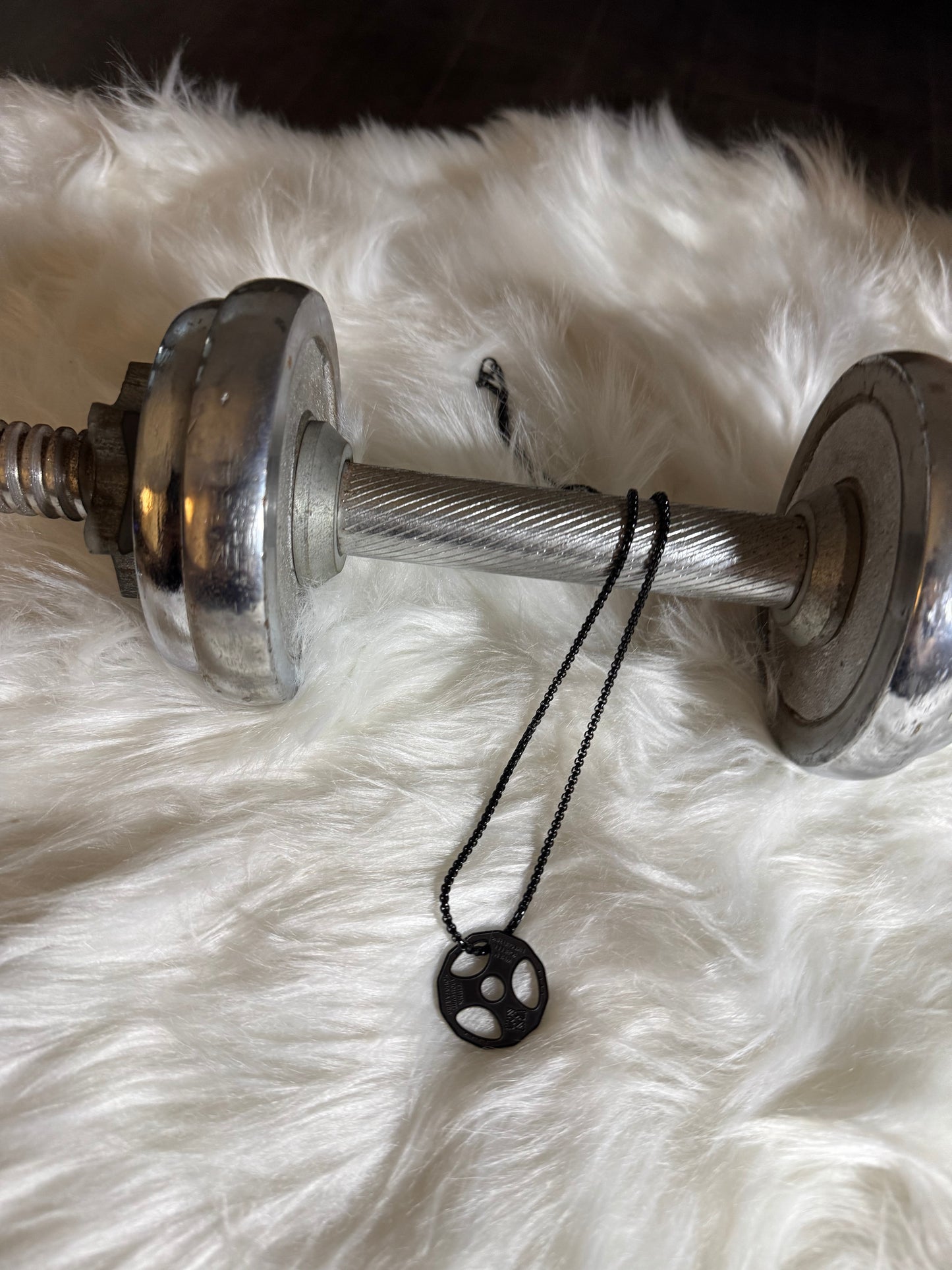 Men's Gym Fitness Style Stainless Steel weight plate Pendant - Black