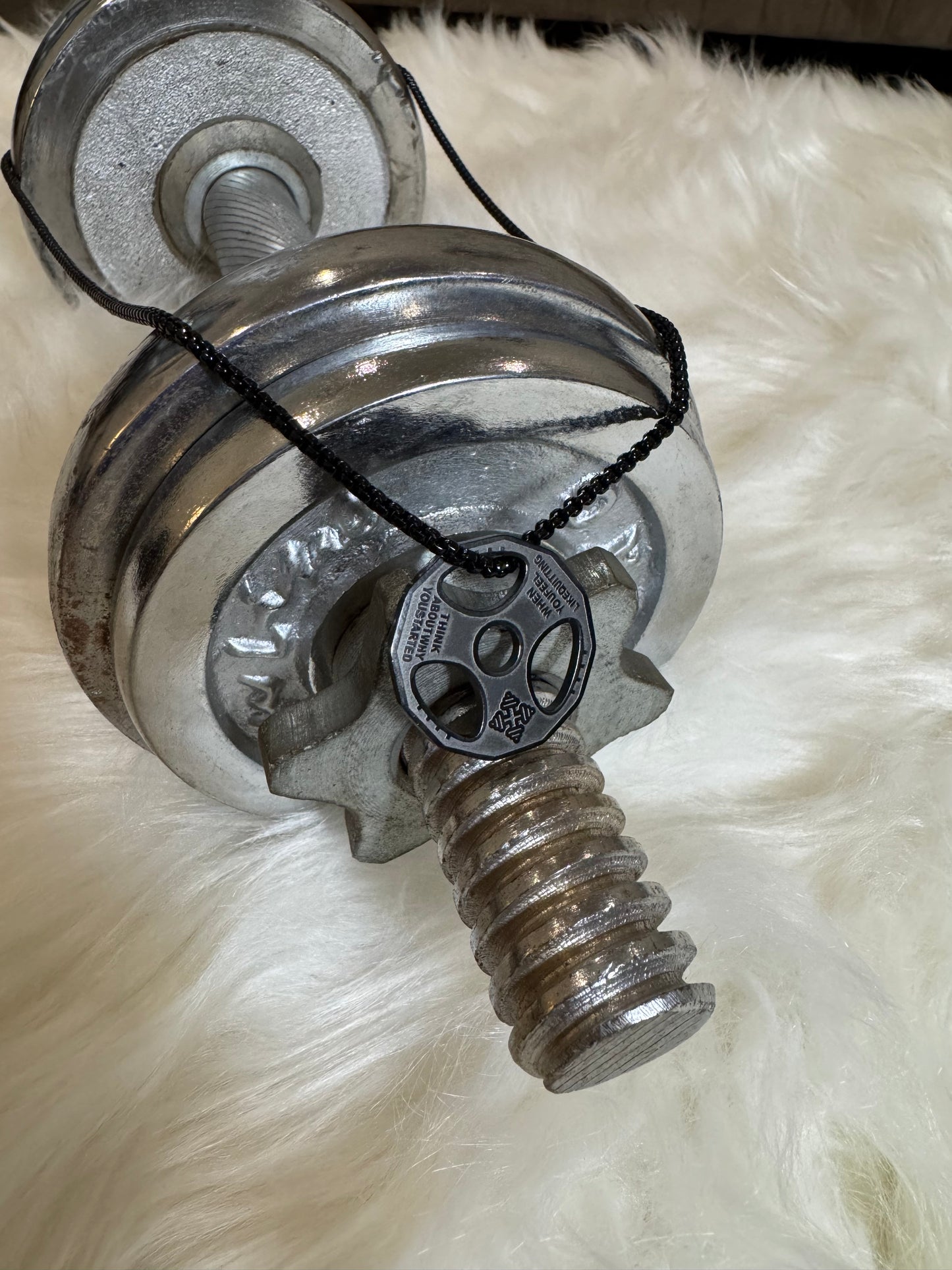 Men's Gym Fitness Style Stainless Steel weight plate Pendant - Black