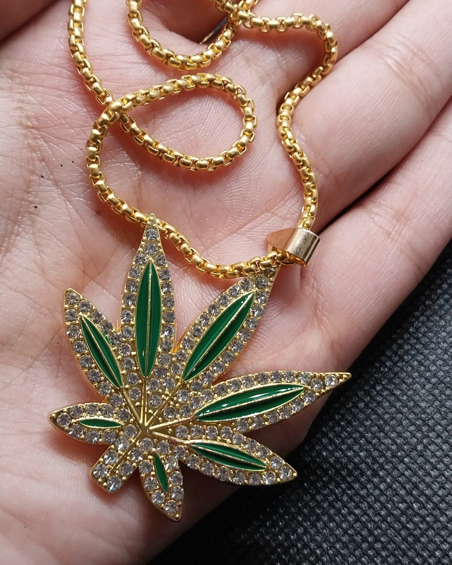 Green Weed pendant with golden chain